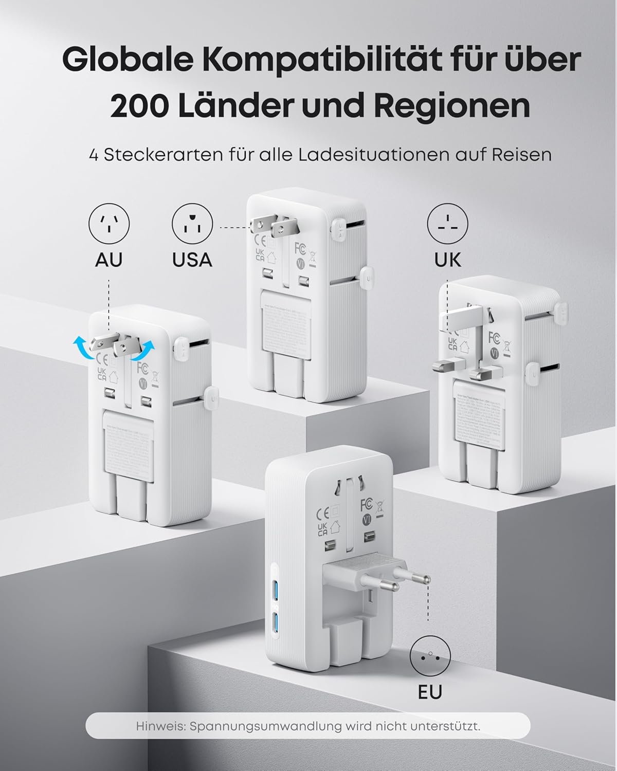 Anker Nano Reiseadapter Weltweit, Universal Reiseadapter mit 4X USB, 2X USB C, 2X USB A und 1x AC, Steckdosenadapter für Deutschland USA England, einsetzbar in über 200 Ländern, ideal für Reisen - Image 4