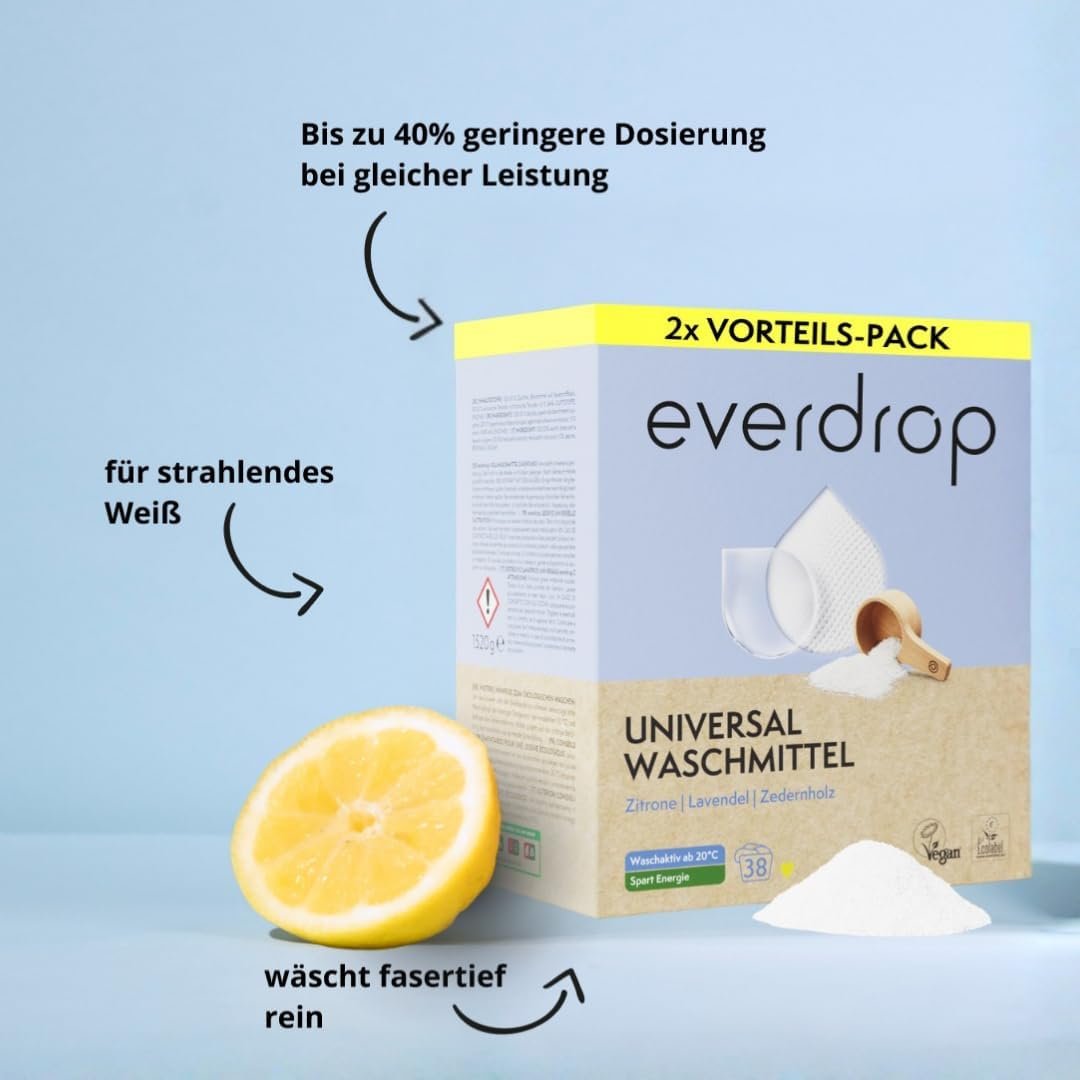 everdrop Vollwaschmittel – 76 Waschladungen, nachhaltiges Waschmittel für weiße und helle Textilien - Image 3
