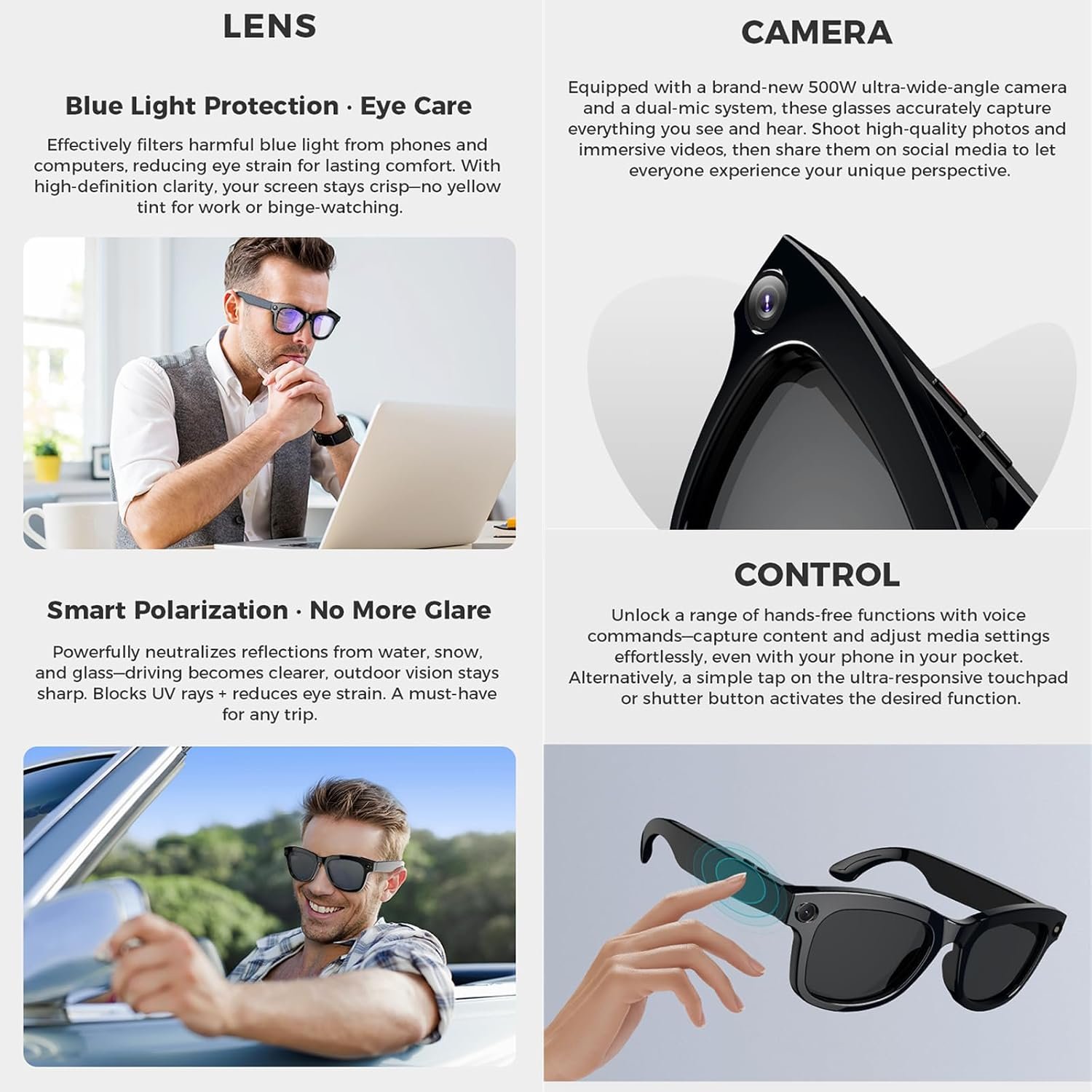 Intelligente AI-Kamera-Brille mit Echtzeit-Übersetzer & 3 Wechselgläsern - Image 3