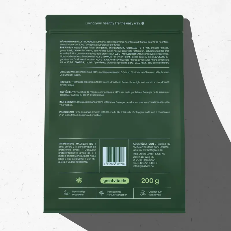Mango gefriergetrocknet · knusprige Mangoscheiben ohne Zuckerzusatz · Gefriergetrocknete Früchte · Freeze-Dried mango slices - GreatVita - Image 4