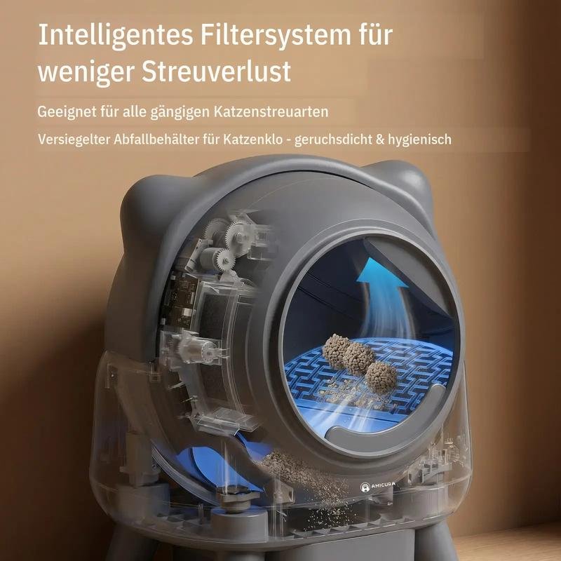 Amicura Cura X1 PLUS XXL selbstreinigende Katzentoilette (95L+12L) – App gesteuert, Anti Klemm Sensor, <50 dB leise, geruchsdicht, ideal für Mehrkatzenhaushalte – Eckdesign 2026 - Image 4
